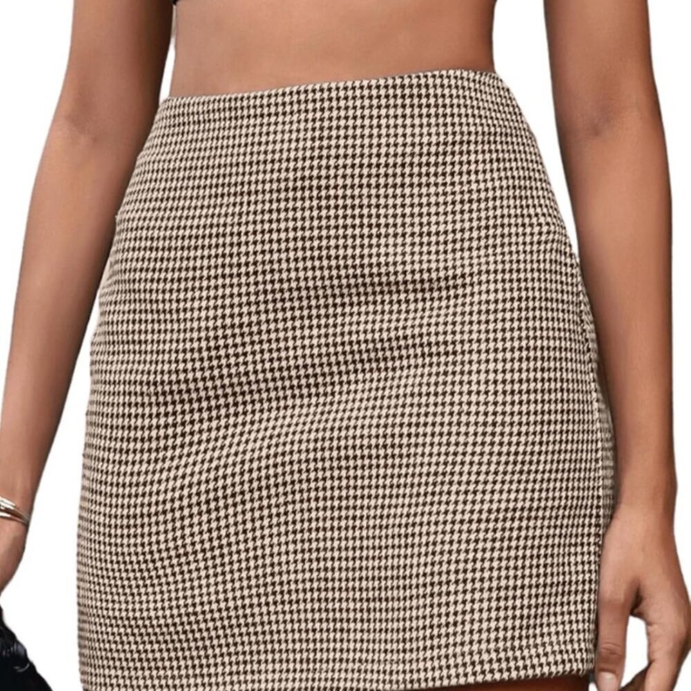 Women's Houndstooth Mini Skirt High Waist Zipper Elegant Bodycon Short Skirts